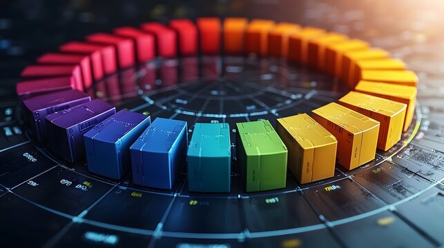 Colorful Circular Data Visualization Graph with Shifting Sections Depicting Real Time Updates and Analytics Concept - Powered by Adobe