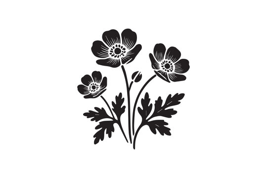 black flowers on white background clip art preview