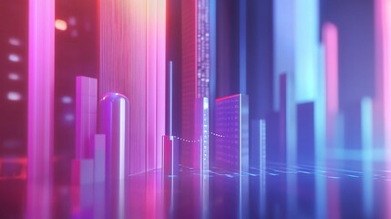 Fototapeta premium Futuristic 3D Financial Growth Graph with Abstract City Background