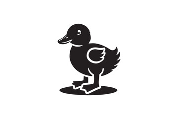 simple and unobtrusive baby duck black and white vector silhouette illustration isolated in white background