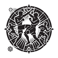 Mixed Martial Arts Silhouette Vector Illustration, Solid White Background.