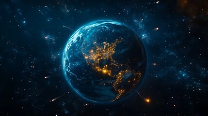 Fototapeta premium Exploring earth in space north america digital art cosmic environment satellite viewpoint global connection