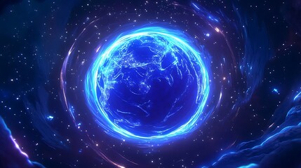 Obraz premium Cosmic visualization of earth outer space digital artwork dark environment frontal perspective galactic concept