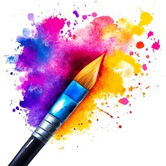 Fototapeta premium Paintbrush and Vibrant Watercolor Explosion Artistic Design Element.