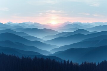 sunrise in mountains with sun rises on blue color mountains