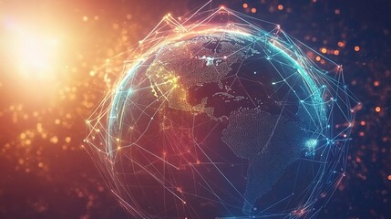 Glowing Global Business Concept with Network Connections and Globe