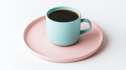 Obraz premium Pastel coffee idea. A minimalist coffee cup on a pastel tray, perfect for modern lifestyle aesthetics.