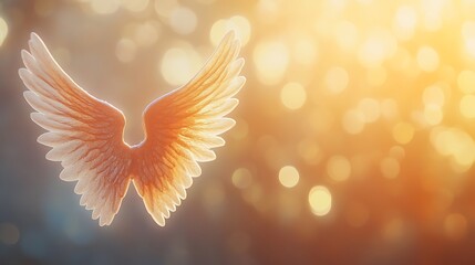 Golden Angelic Wings Against A Bokeh Background