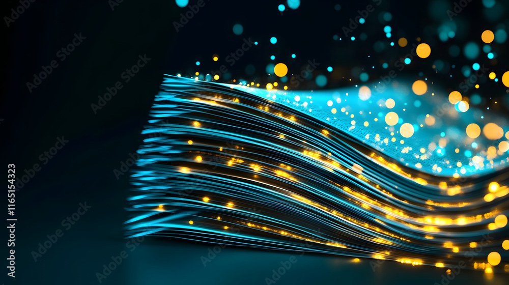 Poster Vibrant waves of light and particles create a dynamic abstract background