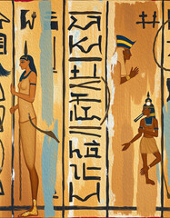 Egyptian hieroglyphs. Abstract pattern for covers, for use in graphics. Oil painting