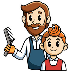 Hairdresser holding scissors and a comb working on a client's hair isolated on white background