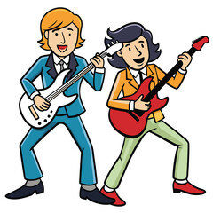 Guitarist and singer performing together dynamically isolated on white background