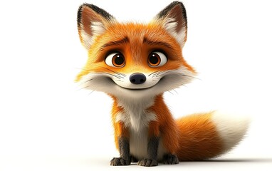 Adorable cartoon fox sitting, smiling.