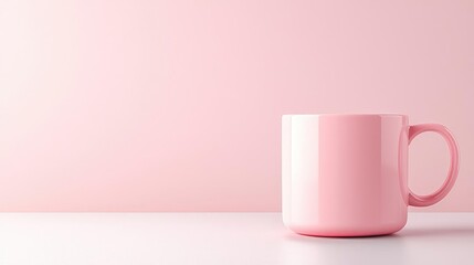 Pastel coffee concept. Stylish pink mug against a soft pink background, perfect for modern beverage aesthetics.