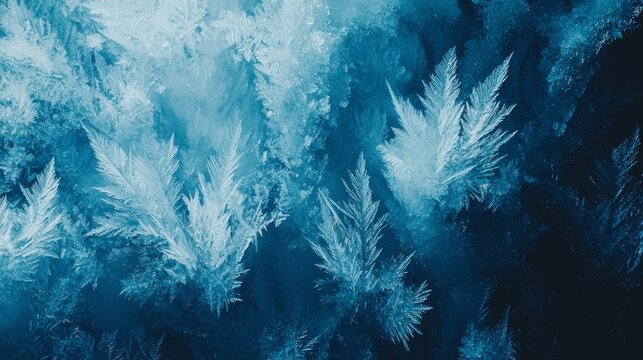 Stunning Ice Crystals Winter Frost Frozen Window Blue Hues Nature s Art