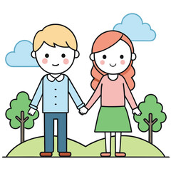 Couple holding hands at a park cheerful and romantic isolated on white background