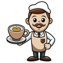 A barista presenting a cup of latte with heart shape isolated on white background