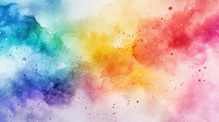 whimsical abstract background with rainbow-colored splashes of watercolor on a soft, textured paper. The freeform splashes and delicate paper texture create a light, airy design full of movement