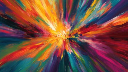 vibrant abstract background with explosive bursts of color radiating from the center, creating a dynamic, energetic focal point. The bold contrasts and lively patterns convey excitement and movement 