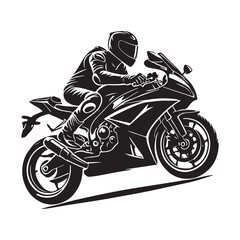 Motorcycling Silhouette Vector Illustration, Solid White Background.