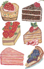 Sorts of desserts hand drawn watercolor illustration clipart