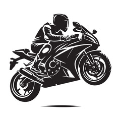 Motorcycling Silhouette Vector Illustration, Solid White Background.
