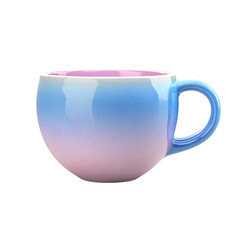a blue and pink coffee cup on a gray background