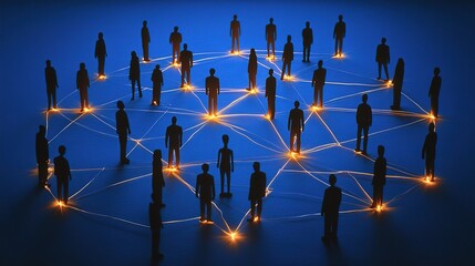 Connected Network of People with Glowing Links on Blue Background