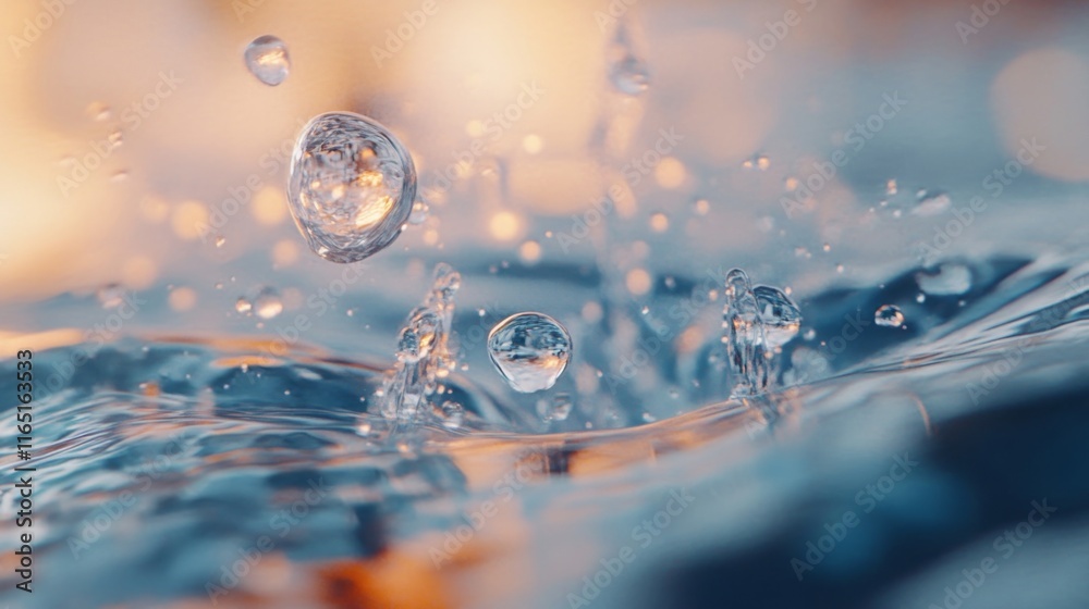 Fototapete close-up of air bubbles floating in clear water, with detailed reflections and light refractions, cr