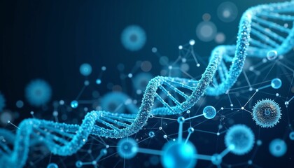 Exploring dna and microbial interaction in a high-tech laboratory science visuals digital environment close-up view