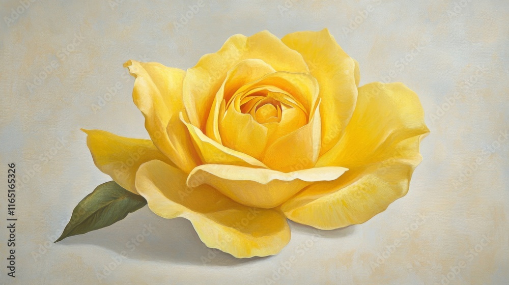 Poster Isolated yellow rose on a white background, with its soft petals and radiant color creating an elegant and minimalistic visual.