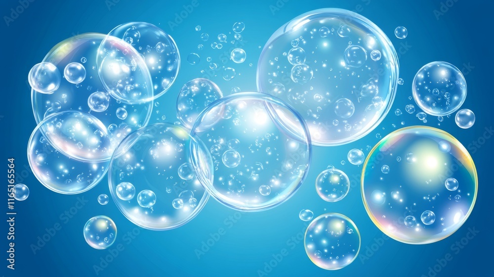 Aufkleber light blue background with floating air bubbles, representing purity, cleanliness, and hygiene in a 