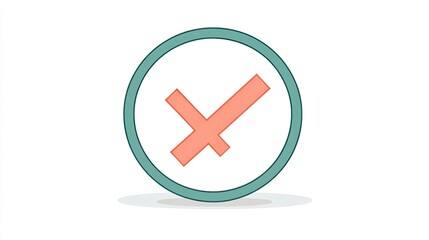 Obraz premium Check mark icon circle, green frame, red cross in center.