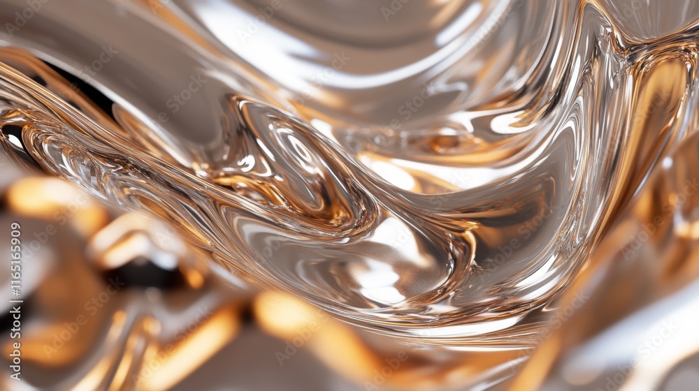 Poster Macro shot of clear water with suspended air bubbles, reflecting light and creating a mesmerizing and soothing visual pattern.