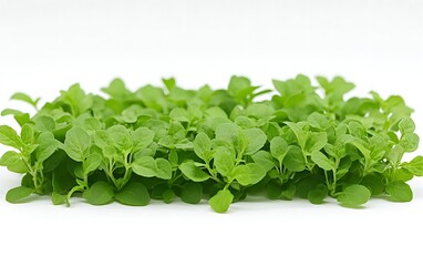 Obraz premium Close-up of vibrant green oregano seedlings, freshly grown, isolated on white background.