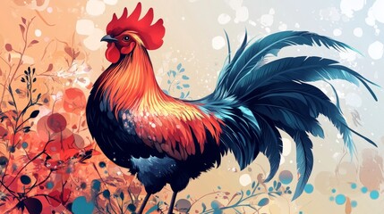 Fototapeta premium Vector Rooster Illustration. Happy New Year 2025. Design for calendar, postcard, poster, banner and so on.