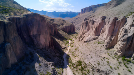 a road in the mountains with a river running through it Generative AI