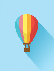 Flat Illustration of a Hot Air Balloon with Red and Yellow Stripes