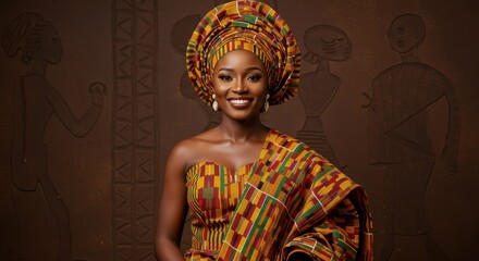 Traditional african attire portrait: vibrant kente headwrap and dress