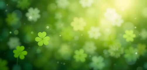 Fototapeta premium The image features a soft, blurry green background with various shades of light and dark green. St. Patrick's Day