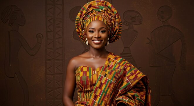 Traditional african attire portrait: vibrant kente headwrap and dress