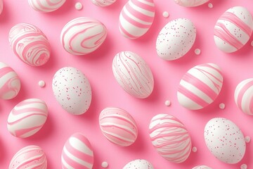 Obraz premium Pink and White Easter Eggs Pattern on Pink Background