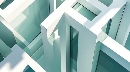 Fototapeta premium Abstract Modern Architectural Design Showing Interlocking White and Teal Structures