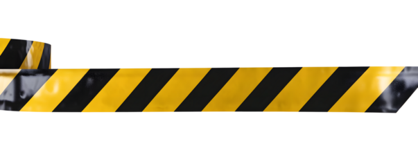 Horizontal black and yellow caution tape isolated on transparent background