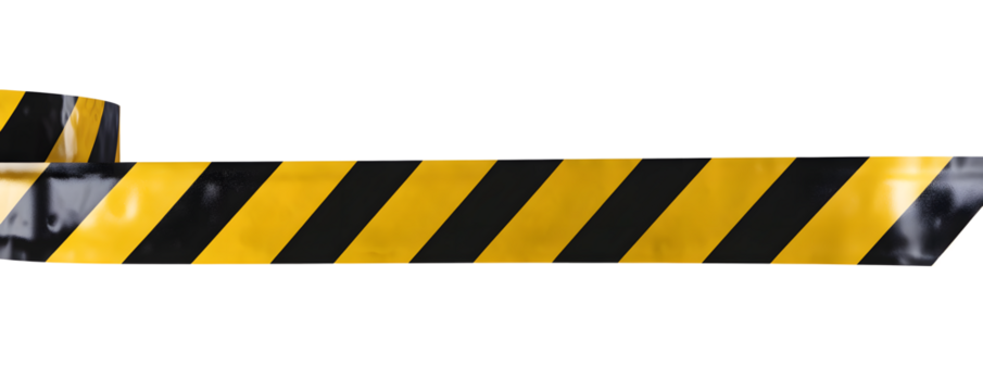 Horizontal black and yellow caution tape isolated on transparent background - Powered by Adobe