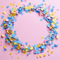 Fototapeta premium Colorful Confetti Frame on Pink Background