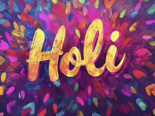 vibrant Holi banner featuring colorful splashes and artistic lettering. Celebrate festival of colors