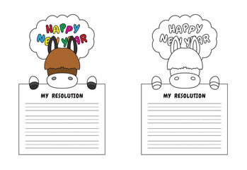 New Year Writing Resolution Craft Activity for Kids Animal Set Donkey
