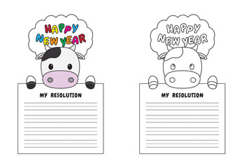 New Year Writing Resolution Craft Activity for Kids Animal Set Cow