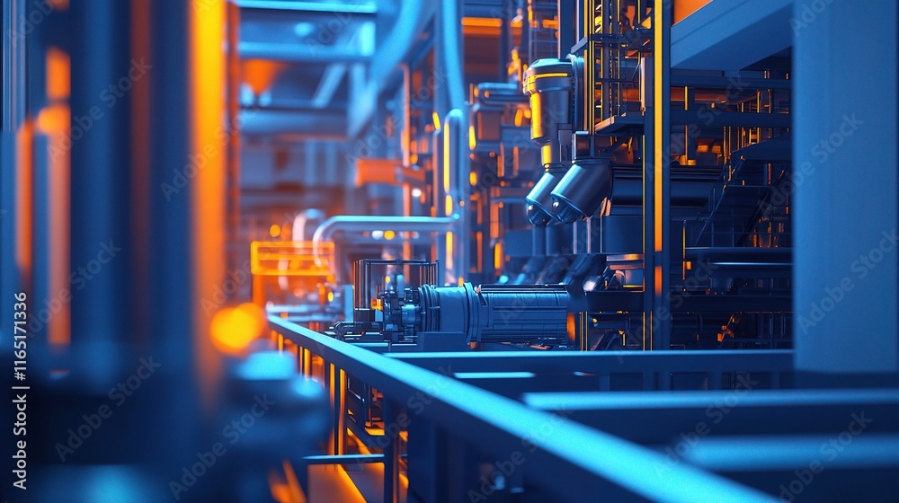 Poster smart factory with automated machines and advanced engineering solutions